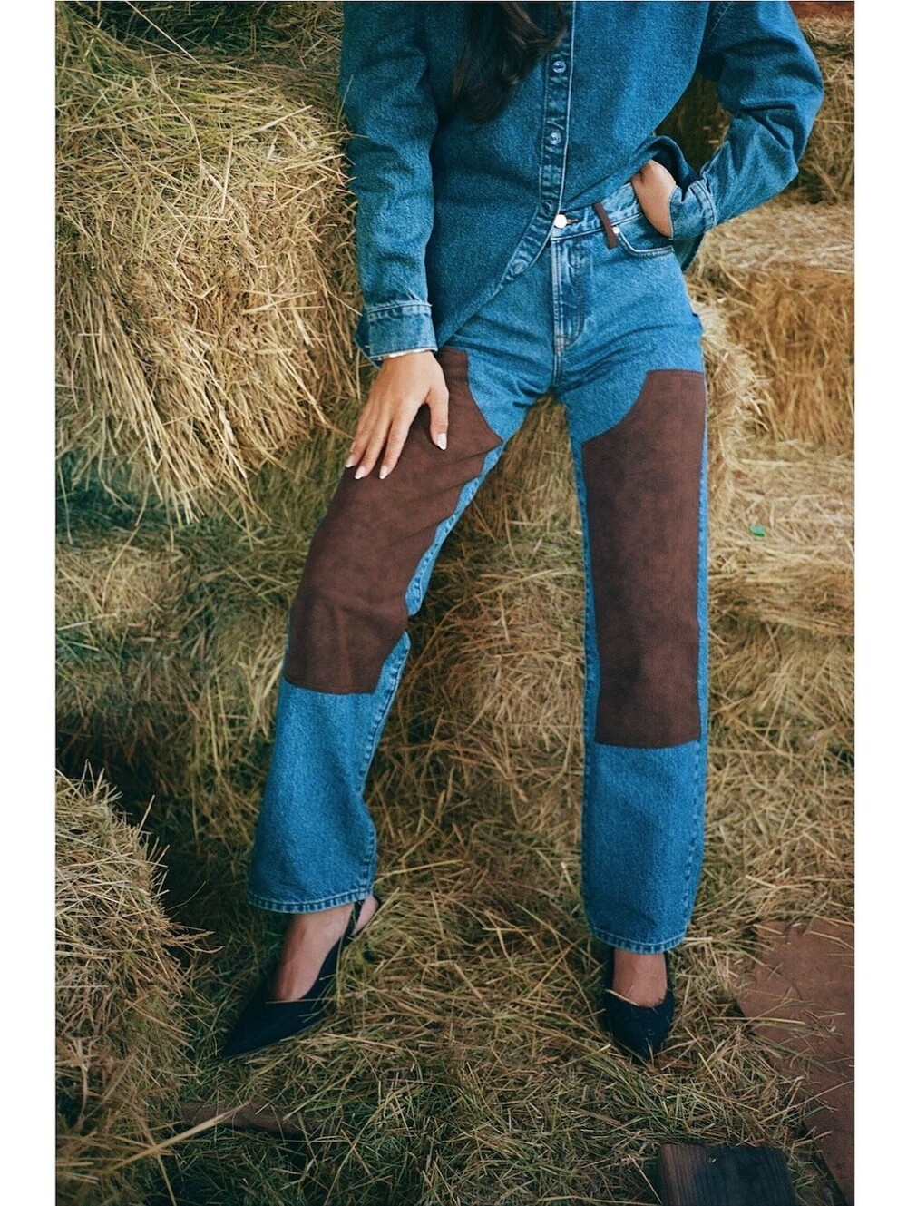 NWT Gianni Bini x Sydney Silverman Good Denim Mid Rise Faux Suede Double Knee 30